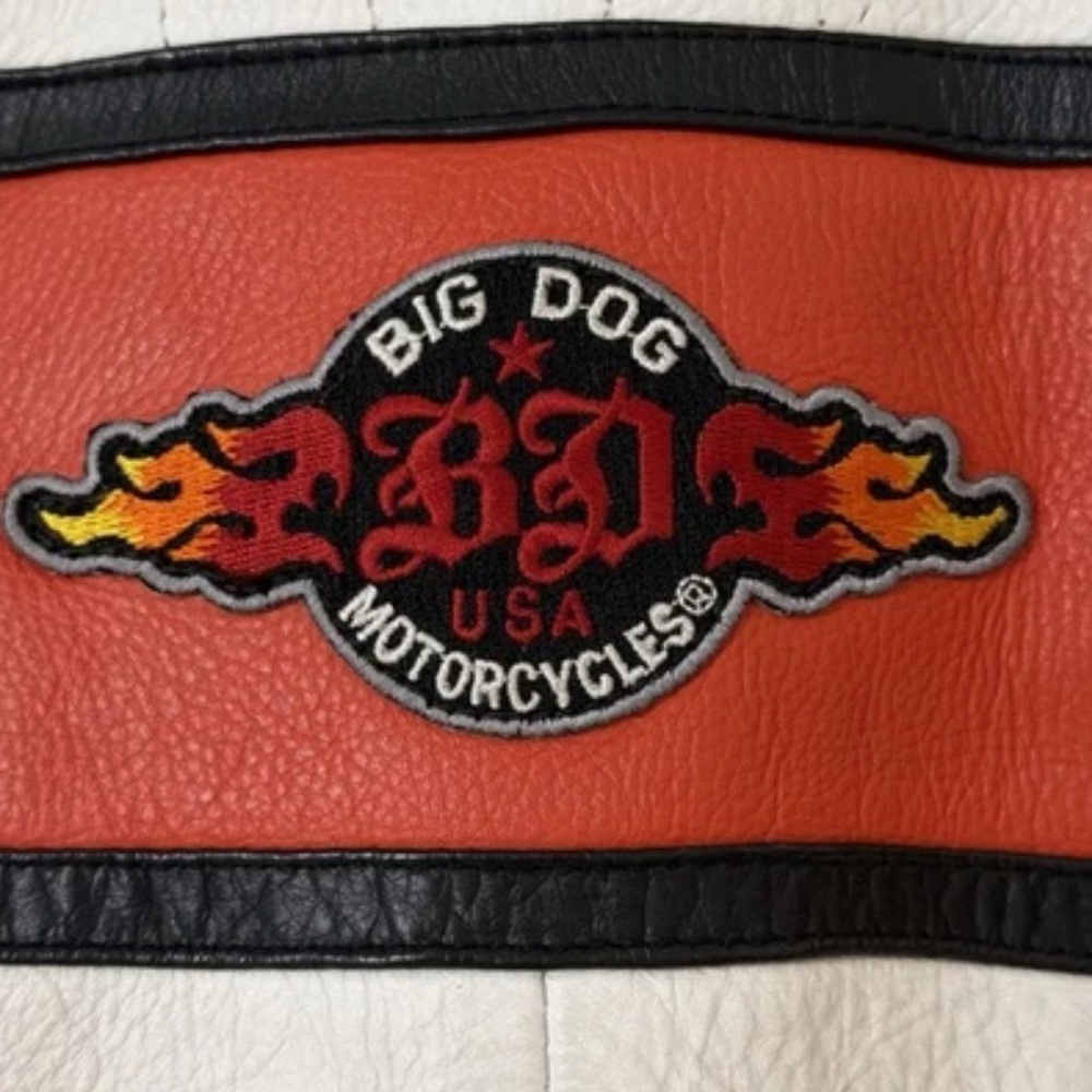 Big Dog Motorcycles Leather Jacket Women’s Cropped Moto Cream Orange BD Patch - Picture 8 of 8